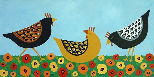 Hens and Poppies Poster Print by Casey Craig # C1267D
