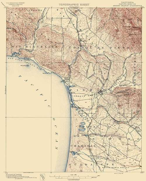 Arroyo Grande California Quad - USGS 1897 Poster Print by USGS USGS # CAAR0001