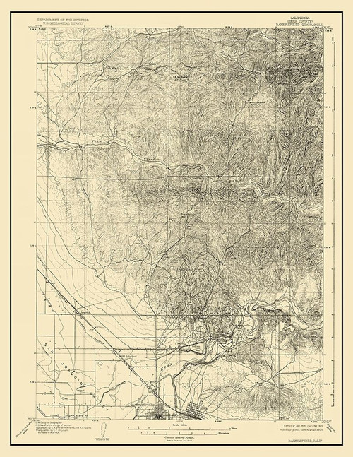Bakersfield California Quad - USGS 1906 Poster Print by USGS USGS # CABA0001