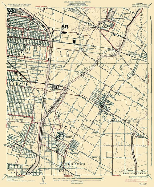 Bell California Quad - USGS 1936 Poster Print by USGS USGS # CABE0002