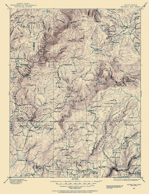 Bidwell Bar California Sheet - USGS 1888 Poster Print by USGS USGS # CABI0001