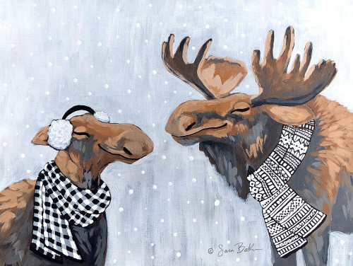 Winter Moose Kisses Poster Print by Sara Baker # BAKE196