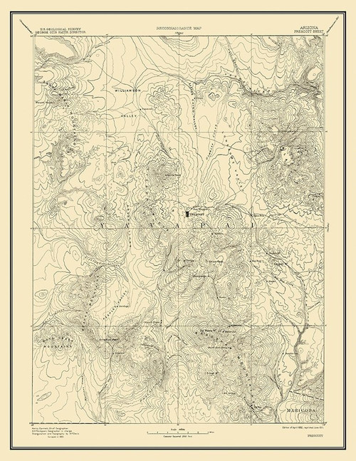 Prescott Arizona Sheet - USGS 1892 Poster Print by USGS USGS # AZPR0001