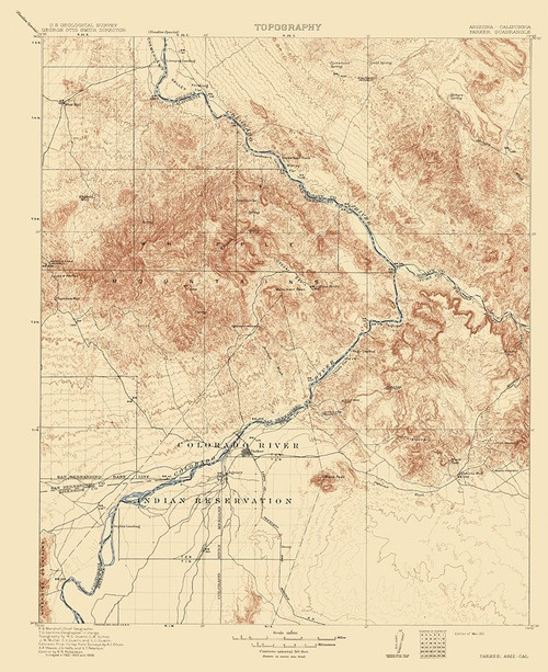 Parker Arizona California Quad - USGS 1911 Poster Print by USGS USGS # AZPA0001