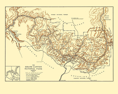 Grand Canyon Arizona - Rand McNally 1919 Poster Print by Rand McNally Rand McNally # AZGR0020