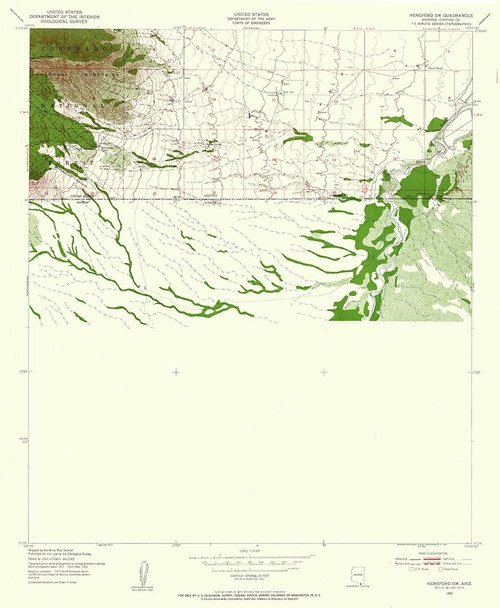 South West Hereford Arizona Quad - USGS 1952 Poster Print by USGS USGS # AZHE0002
