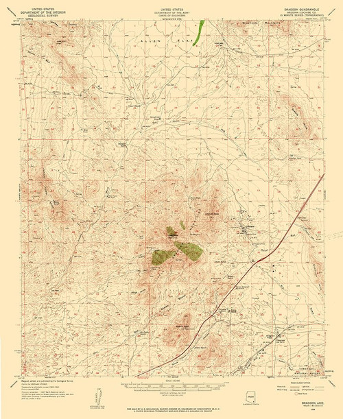 Dragoon Arizona Quad - USGS 1958 Poster Print by USGS USGS # AZDR0001