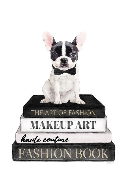 BandW Frenchie Bookstack Poster Print by Amanda Greenwood Amanda Greenwood # AGD117291