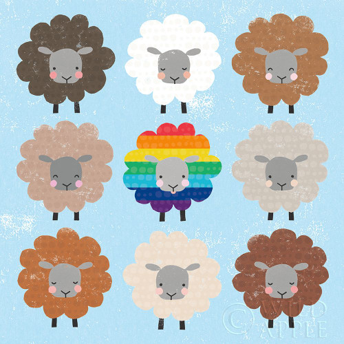 Be Ewe Brown and Rainbow Sheep Sq Poster Print by Moira Hershey # 66184
