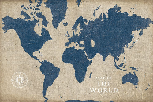 Burlap World Map I Navy Poster Print by Sue Schlabach # 63693