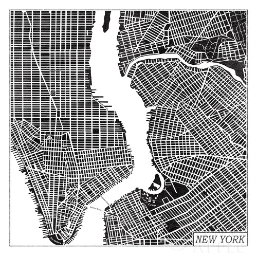 New York Map Black Poster Print by Laura Marshall # 60390