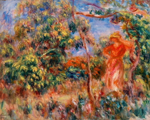 Woman in Red in a Landscape 1917 Poster Print by Pierre-Auguste Renoir # 57213