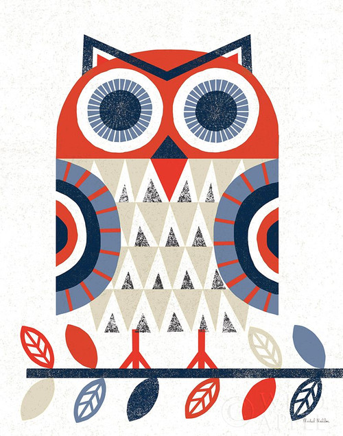 Folk Lodge Owl Red Navy Poster Print by Michael Mullan # 58903