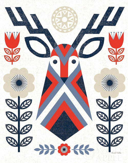 Folk Lodge Deer II Red Navy Poster Print by Michael Mullan # 58902