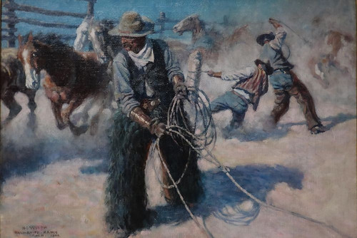 Roping Horses in the Corral Poster Print by N.C. Wyeth # 56104