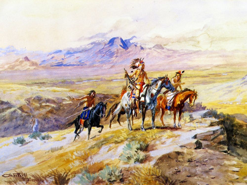 Indians Scouting a Wagon Train Poster Print by Charles M Russell # 55774
