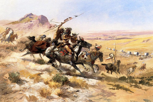 Attack on a Wagon Train Poster Print by Charles M Russell # 55771