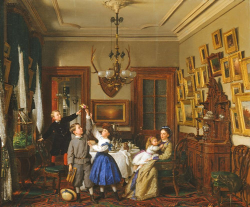 The Contest for the Bouquet: The Family of Robert Gordon in Their New York Dining-Room Poster Print by Seymour Joseph Guy # 52954