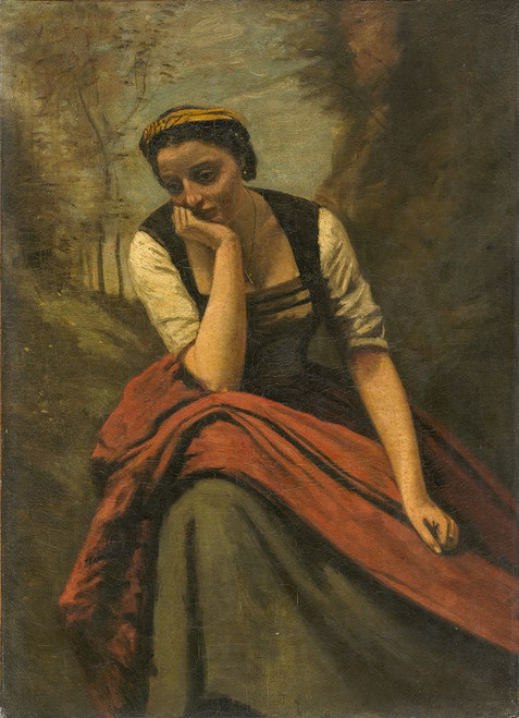 Woman Meditating Poster Print by Jean Baptiste Camille Corot # 50497