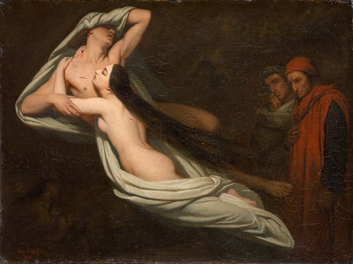 Dante and Virgil Meeting the Shades of Francesca da Rimini and Paolo Poster Print by Ary Scheffer # 50450