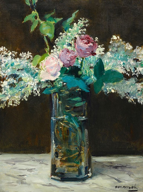 Vase of White Lilacs and Rose Poster Print by Edouard Manet # 3EM5221