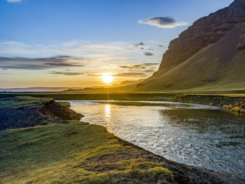 Beautiful sunrise over a river and lush landscape in Southern Iceland; Skaftarhreppur, Southern Region, Iceland Poster Print by Keith Levit (18 x 13) # 13253842