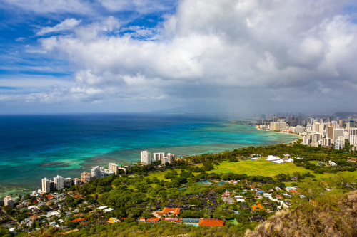 Honolulu and Waikiki Beach; Honolulu, Oahu, Hawaii, United States of America Poster Print by The Nature Collection (19 x 12) # 12575624