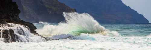 Tropical ocean waves crashing and splashing, Na Pali Coast; Kauai, Hawaii, United States of America Poster Print by The Nature Collection (26 x 8) # 12574020