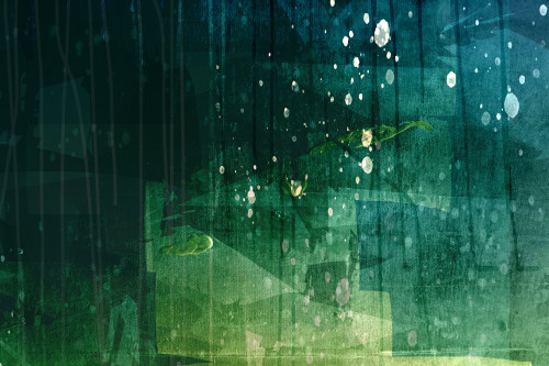 Mixed media artwork of blue in green Poster Print by TheProcess (19 x 12) # 12574357