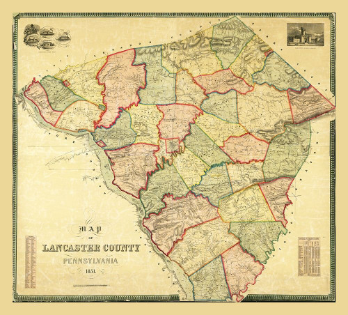 Lancaster County Pennsylvania - 1851 by Unknown (12 x 10)