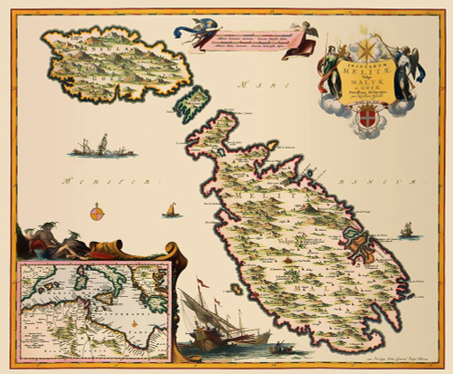 Mediterranean Malta - Visscher 1681 by Visscher (12 x 10)
