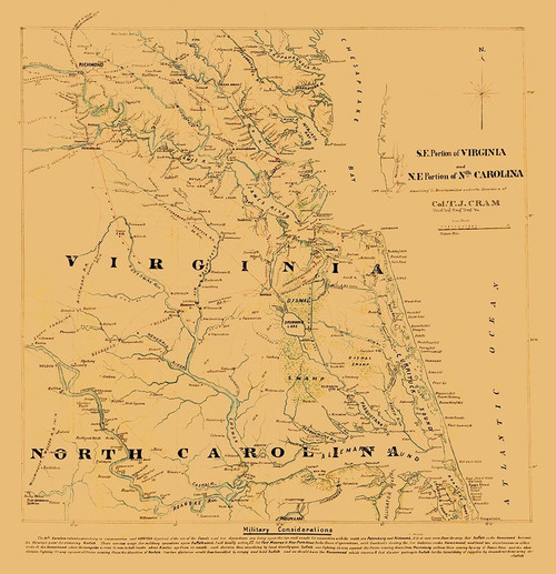 Virginia North Carolina - Cram 1860 by Cram (12 x 11)