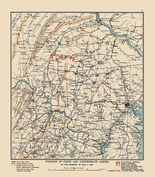 Union Confederate Army Positions - 1863 by Unknown (11 x 13)