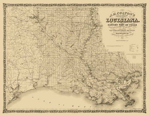 Louisiana Railroads - Colton 1863 by Colton (24 x 18)