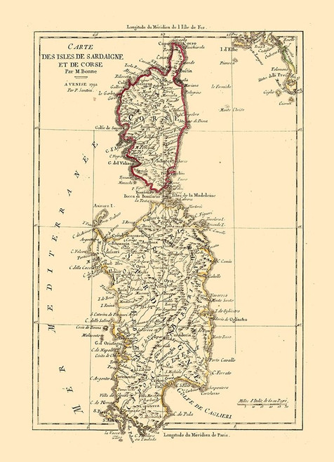 Sardinia Italy Corsica France - Santini 1794 by Santini (24 x 18)