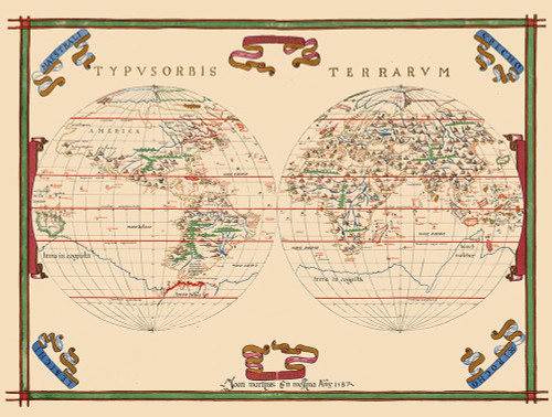 World Hemispheres - Martines 1587 by Martines (24 x 18)