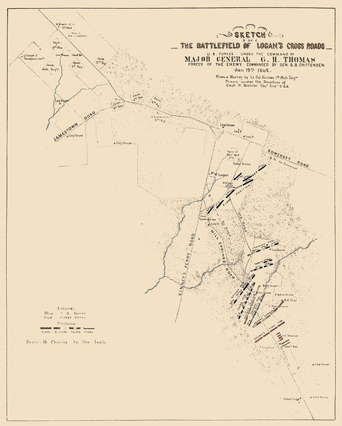 Logans Cross Roads Kentucky Battlefield - Michler 1862 by Michler (18 x 24)