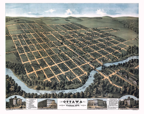 Ottawa Kansas - Glover 1872 by Glover (24 x 18)