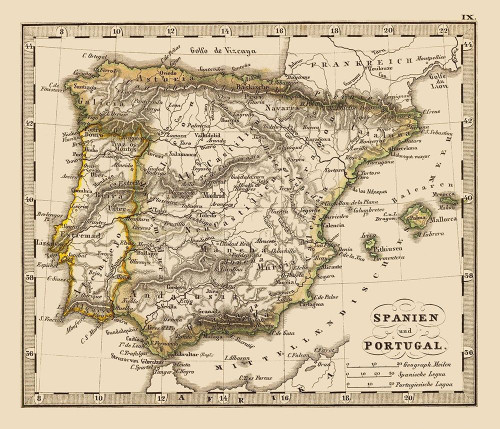 Spain Portugal - Stieler 1852 by Stieler (12 x 11)