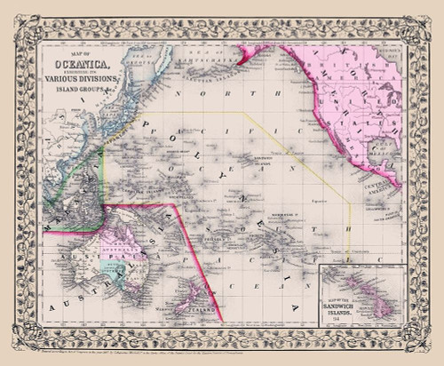Oceania Divisions Island Groups - Mitchell 1867 by Mitchell (12 x 10)