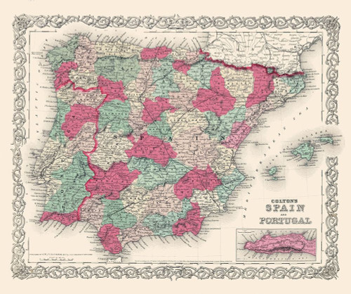 Spain Portugal - Colton 1874 by Colton (12 x 10)