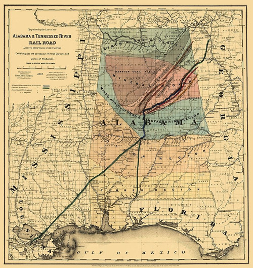 Alabama and Tennessee River Railroad - Colton 1867 by Colton (11 x 12)