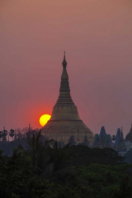Myanmar, Yangon Shwedagon Temple at sunset by Jim Zuckerman (15 x 24)