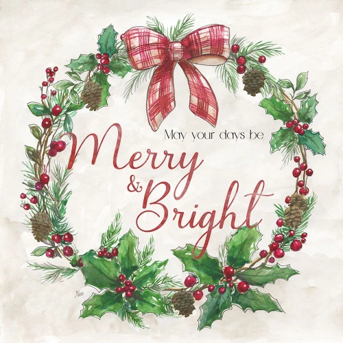 Merry And Bright Wreath by Nan (12 x 12)