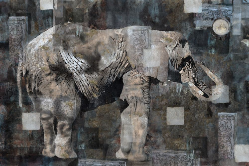 Elephant Collage Blue by Marta Wiley (24 x 18)