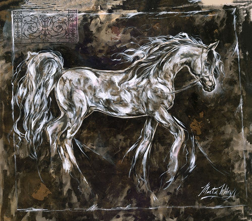 White Horse Different Border by Marta Wiley (21 x 24)