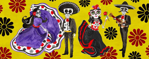 Day of the Dead panel II-Sugar Skull Couple by Tara Reed (24 x 10)