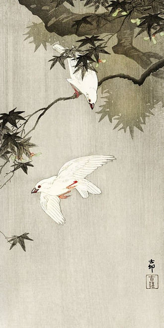 Birds in rain by Ohara Koson (12 x 24)