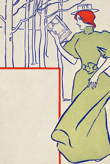 Woman in green dress reading a book by Edward Penfield (16 x 24)