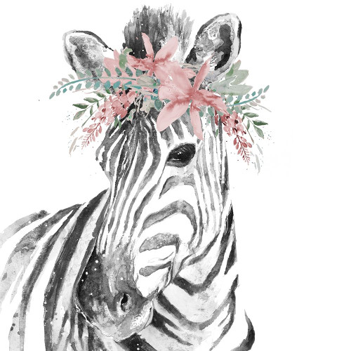 Water Zebra with Floral Crown Square by Patricia Pinto (24 x 24)